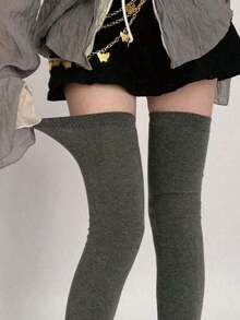 Solid Color Simple Style Warm Over The Knee Thigh High Socks For Autumn And Winter - Black - View 3