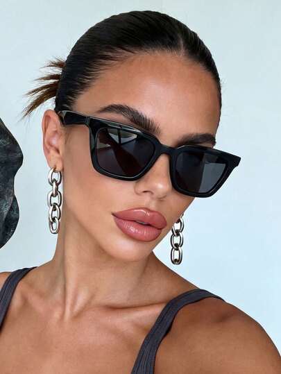 1 Pair Unisex Cat Eye Black Frame Glasses, Minimalist Versatile Fashion Glasses Suitable For Street Style, Travel, Vacation, Sports, Driving, Festivals, Outings, Summer Accessories, Family Trips, Elegant Attire, Holiday Vibes, Workout, Parties, Outdoor Activities, Street Style, Fishing, Holidays, Vacation