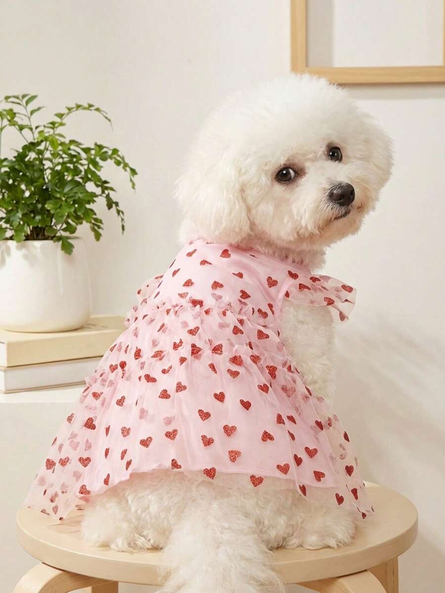 PETSIN Pink Heart Mesh Princess Dress, Pet Dress Suitable For Valentine's Day, Party, Cats & Dogs - Pink - View 1