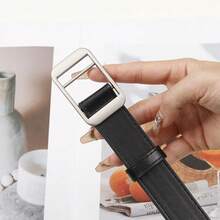 1pc Buckle-Free Belt, Unisex Casual Minimalist Waist Belt, Black PU Material - Black - View 4