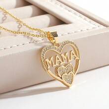 Dây chuyền mặt hình trái tim, quà tặng Ngày của Mẹ và sinh nhật, dây chuyền choker thanh lịch tối giản, dây chuyền mặt hình trái tim MAMA mạ vàng, mặt dây chuyền hình trái tim đôi đính đá CZ, quà tặng Ngày của Mẹ. - mặt dây chuyền mẹ - Xem 2