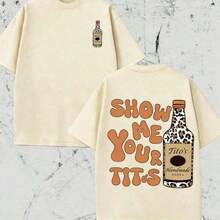 2026 Vintage Vintage StyleHip-Hop Style Washed Summer ShirtVintage Vintage Style, Tito's Vodka Enthusiast, Leopard Print Elements, SHOW ME YOU TITOS Humorous Text Memes, Washed Double-Sided Printed Vintage T-Shirt..…. Retro Loose T-Shirt, Men's Casual Style T-Shirt, Machine Washable And Washable Old T-Shirt; Cool Design Pattern T-Shirt, Durable And Comfortable Fabric, Street Fashion Sense, A Must-Have For Street Style Enthusiasts, Top-Level Sportswear, Suitable For Daily Commuting, Dating, Leisure Matching, Suitable For Holiday Gift Giving, The First Choice For Gift Giving. Loose And Comfortable Women's TopsGraphic Tees MenLoose And Comfortablesummer Tops - 杏色 - 查看 12