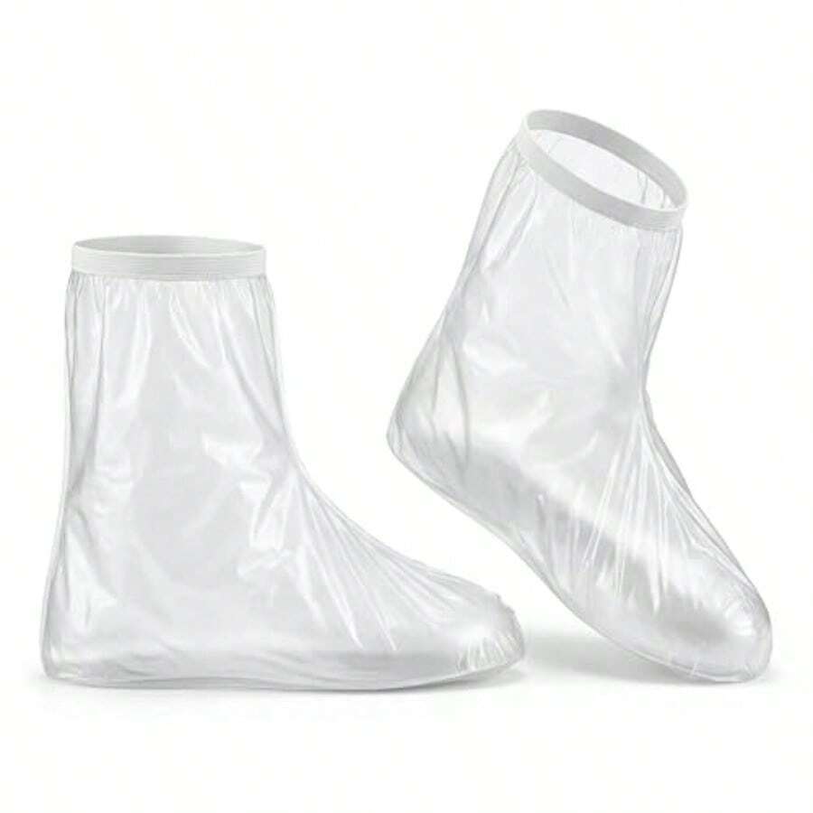 10 pares de fundas impermeables para zapatos desechables de plástico transparente para botas de lluvia con apertura elástica transparente para hombres y mujeres protectores de zapatos antideslizantes - como en la foto - Ver 1