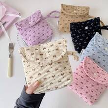1pc New Corduroy Bow Tie Large Capacity Sanitary Pad Storage Bag, Multi-Functional Feminine Hygiene Pouch, Cosmetic Bag, Mini Toiletry Bag, Suitable For School, Dorm, Commute, Travel, Home, Great Gift For Women & Girls - Multicolor - View 8