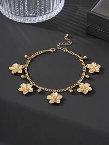 Niche Design Men's 3D Flower Premium Bead Tassel Anklet, Summer Vacation Accessory, Valentine's Day Gift For Boyfriend - Gold - View 2