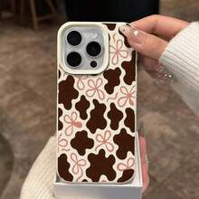 Cow Pattern 1pc TPU Material Elegant Brown Cow Print Bow Tie Full Print Phone Case Suitable For IPhone 17 Pro Max/17/16 Pro Max/15/13/12/11, S20 FE/A15/S24/A55, Note 11/Note 12/Note 13 Pro, Shock-Proof Soft Protective Cover - White - View 3