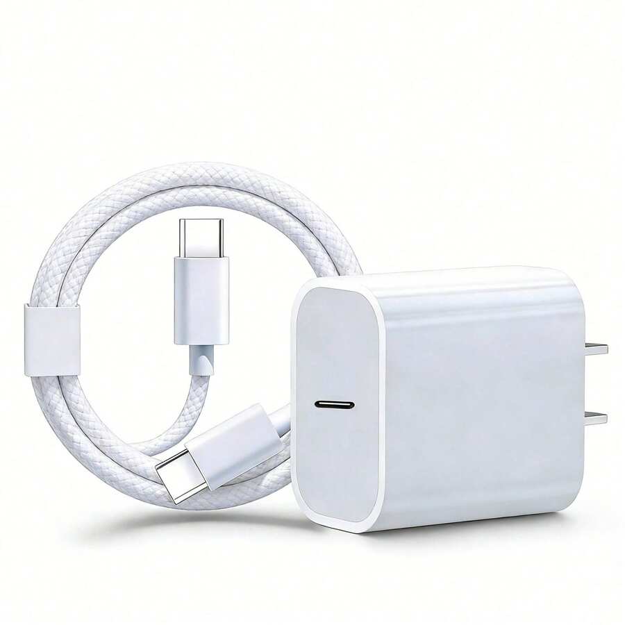 Set Pengisi Daya Cepat USB-C PD 20W, Kabel Data Type-C ke C Nilon Kepang 1/2/3 Meter, Colokan Pengisi Daya Dinding Portabel Ringkas, Kompatibel dengan iPhone 17 16 15, Kompatibel dengan S26-S20 - Steker Tipe AS A (110-127V) - View 1