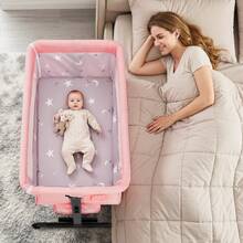 3-In-1 Baby Crib, Baby Bed,Baby Bassinet,Boasting Effortless Smooth-Gliding Wheels, Height-Adjustable Frame, Gentle Rocking Motion, Breathable Mesh Panels For Optimal Airflow,Bedside Bed For Babies,Essential Goodies For Growing Kids, Baby Need,Baby Stuff, Essential For New Mothers,Newborn Gift - Pink - View 8