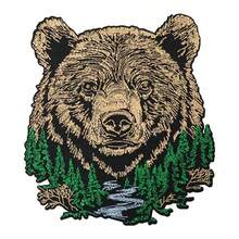 1pc Brown Bear Head Embroidered Patch, Forest Nature Pine Tree River Iron-On Applique, Large Grizzly Bear Badge Suitable For Jacket Backpack Clothing Decor - Multicolor - View 9
