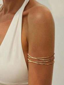 4PCS Upper Arm Cuff Jewelry For Women, Minimalist Arm Cuff Bracelet, Adjustable Coil Armlet - Gold - View 3
