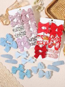 12pcs 2026 Bow & Heart Shaped Waffle Knit Hair Clips, Gentle Style Hair Accessories - Mixed color - View 4