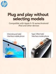 HP Wired Earbuds With 3.5mm & Type-C Plug, In-Ear Headphones With Built-In Mic & Line Control, One-Key Mute & Light Control Button, Compatible With Computer, Laptop And Mobile Devices - View 5