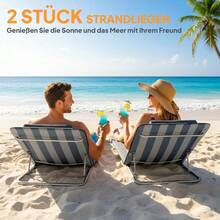 Folding Sun Lounger With Cushion, Garden Chair With Five-Way Adjustable Backrest And Blue Portable Carrying Case. - Blue - View 8
