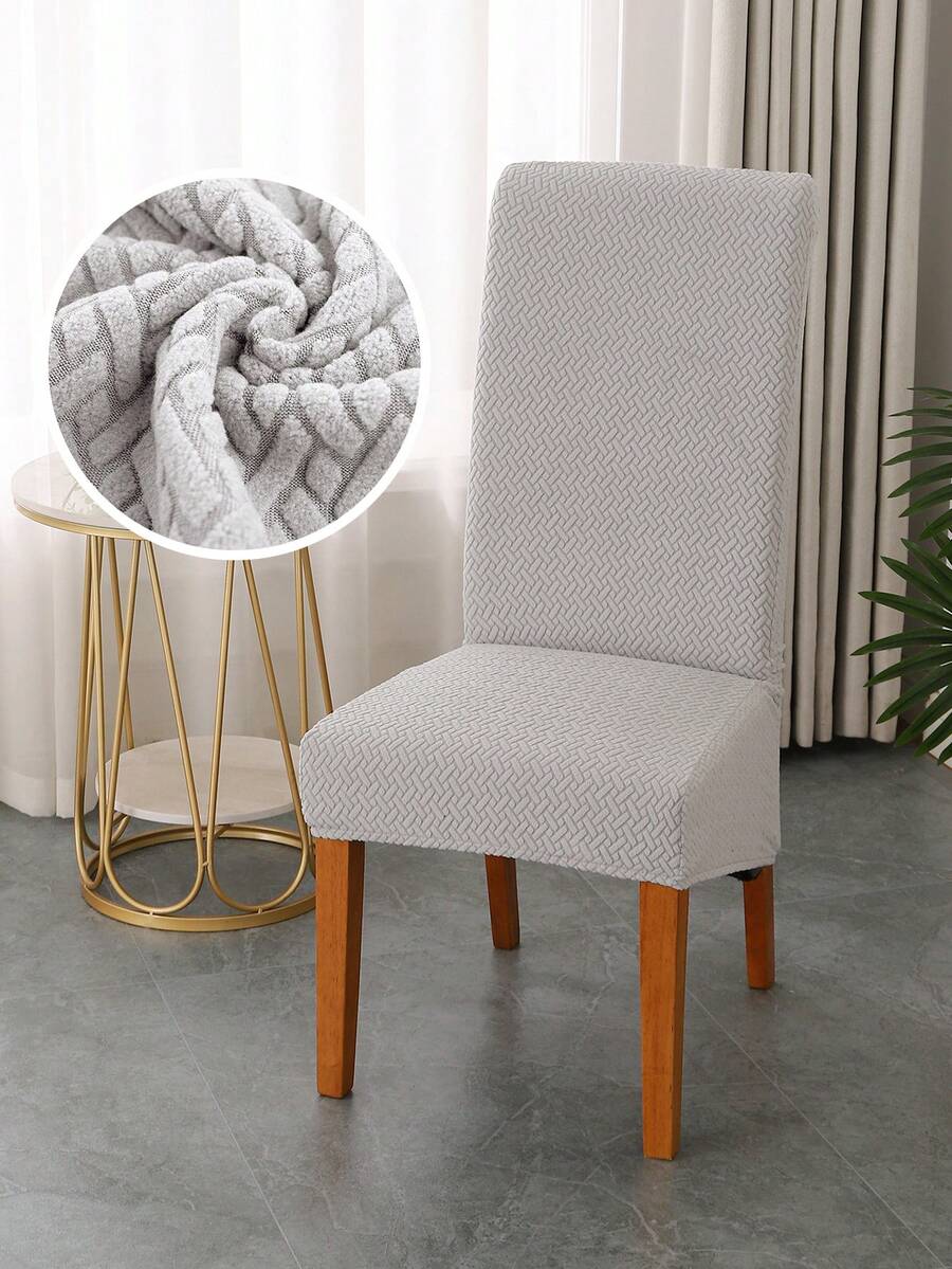 1pc, Multiple Colors Available. Solid Color, Soft Texture, Abstract Plaid Pattern, Wide Coverage, Anti-UV, Anti-Dust, Anti-Pet Scratch, Decorative, High Elasticity, Soft, Replaceable For Old Surface, Protect Seats, Suitable For Decoration In Dining Room, Living Room, Hotel, Etc. - Light Grey - View 1