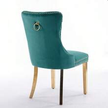 Modern Series High-End Solid Wood Upholstered Dining Chair In Quilted Velvet With Gold-Plated Stainless Steel Legs And Rivet Trim, Set Of Two Handles, Green, DE1601GN - Green - View 7