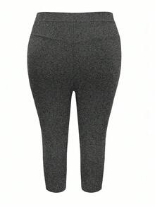 HUTENER 大尺碼女款純色繫腰口袋休閒七分褲 夏季 - 深灰色 - 查看 3