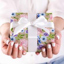 43cm*10m 80gsm Thickened Floral Patterned Kraft Paper Roll, Suitable For Birthday Gifts, Bachelorette Parties, Gift Wrapping - Pink + Purple + Blue - 10m - View 8