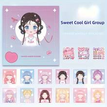 Girls Princess Dress-Up Sticker Book, DIY Expression & Fashion Makeup Sticker Activity Set, Reusable Cartoon Doll Handmade Creative, Suitable As Christmas Birthday Gift For Children - Multicolor - View 9