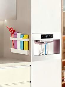 Caja de almacenamiento y soporte de pared para pajitas de acrílico transparente blanco de dos colores, adecuado para gabinetes, estante para pajitas que ahorra espacio, sin necesidad de montaje, aplicable para cocinas, organización, sin partes metálicas, estantería práctica - View 4