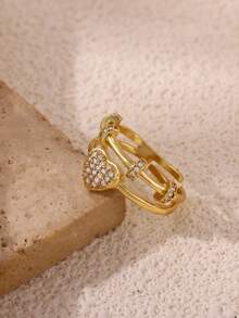 1 chiếc nhẫn hình trái tim thanh lịch dành cho nữ, mạ vàng 18K, bằng đồng, hình trái tim hình học, kiểu dáng hở, trang sức thời trang cưới, quà tặng thẩm mỹ, đeo hàng ngày. - Nhiều màu - Xem 4