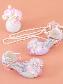 2026 Summer New Girls Rhinestone Butterfly Wedge Sandals, Korean Style Open Toe High Heels For Little Girls Students Princess - Pink - View 3