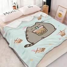 1pc Pusheens Cartoon Cat Plush Flannel Blanket - Soft All-Season Throw With Playful Cat & Heart Print, Multi-Use For Sofa, Bed, Office, Outdoor - Machine Washable, Perfect Gift For Friends & Family, Cute Blanket, Cozy Home-280gsm - 多色 5 - 查看 6