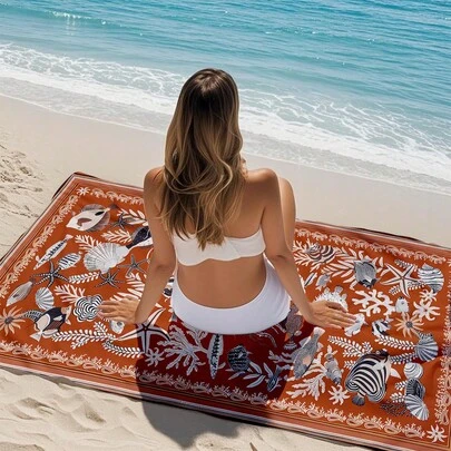 1pc Summer Ocean Themed Beach Towel, Essential For Home & Travel, Beach Towel, Rectangular Towel, Quick-Dry And Absorbent, Suitable For Outdoor Travel, Beach, Camping, Bathroom, Parent-Child Activities, Parties, Vacations, Perfect Gift