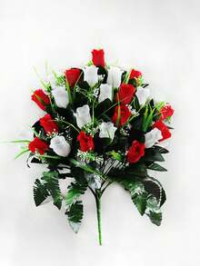 24pcs Artificial Rose Bouquet, Elegant Rose Shaped, Plastic Material, Suitable For Cemetery, Bright Decoration Without Maintenance, Suitable For Cemetery And Funeral Home, Elegant Memorial Decoration, Eternal Commemorative Floral, Outdoor Artificial Flower - Multicolor - View 16