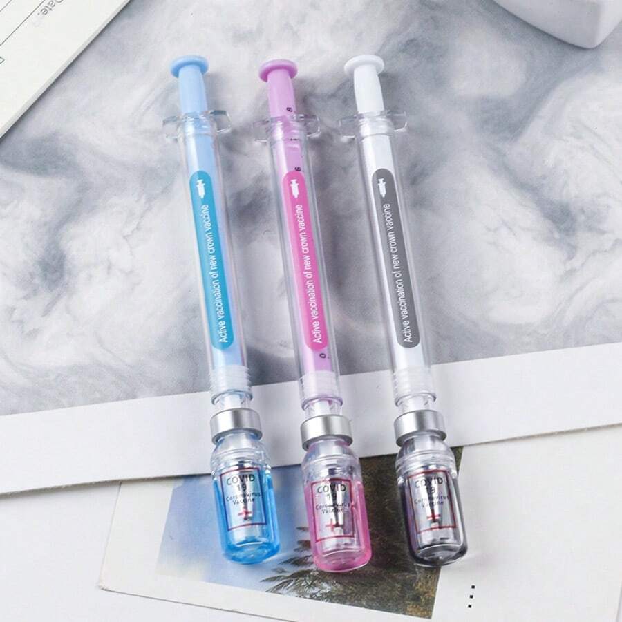 1pc Creative Syringe Shaped Neutral Pen - Random Color - Realistic Virus Elimination Injection Pen