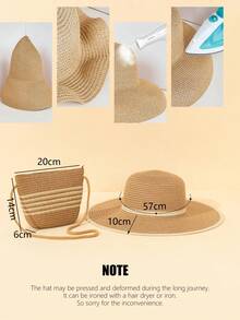 Bộ 2 mũ lưỡi trai kaki và 1 túi đeo chéo bằng rơm dành cho nữ, thời trang đa năng, phù hợp để đội hàng ngày, mũ chống nắng đi biển, mùa hè. - Nhiều màu - Xem 6