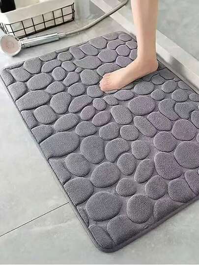OBOVAY 1 pieza Felpudo de piso con textura de piedra de terciopelo coral, felpudo de entrada con relieve de guijarros antideslizante, felpudo decorativo grueso y absorbente de espuma para cocina, lavandería, dormitorio, baño de secado rápido y antideslizante