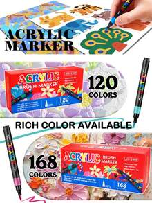 12-168 Colors Professional Acrylic Marker Pens, 1-5mm Soft Brush Tips, Vibrant Colors, Gift Box Packaging, Large Capacity Ink, DIY Planner Brush Pens Set, Back To School Gift For Students And Friends - Markers - View 6