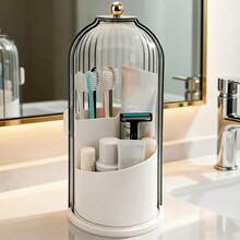 Toothbrush Holders With Sliding Lid, Rotating 3 Slots Bathroom Organizer Countertop, Tooth Brush Toothpaste Holder Bathroom Counter Stand Sink Organizer Caddy For Vanity Makeup Brushes Holder - 旋轉式牙刷架 - 查看 12