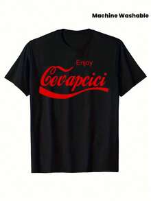 Camiseta unissex para adultos, divertida _Enjoy Cevapcici_ Re, estilo descontraído, roupa de verão, camiseta com estampa gráfica, estampa de letras, lavável à máquina, lavável a seco, vestuário unissex, camiseta estampada, para homens e mulheres, algodão macio, uso casual diário, leve, tecido respirável, fofa, perfeita para férias, blusas femininas, camisetas femininas - Preto - Ver 5