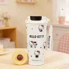 Miniso 三丽鸥 Hello Kitty 系列 304 不锈钢咖啡旅行保温杯 520 毫升 17.59 盎司，黑白 KT / 阅读 KT 双款式可选，便携式挂绳两用防漏保温咖啡杯（1 个） - 彩色 - 查看 4