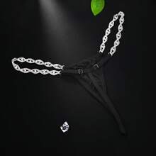 1pc Women Silver Rhinestone Eye-Shaped Chain Sexy Thong Panty Bodychain, For Party - Silver - View 2