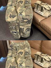 Fashion brand 2026 spring street washed camouflage trousers patch straight overalls men's and women's casual trousers fashion - color camuflaje - Ver 5