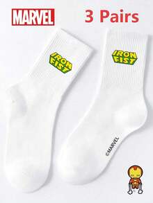Marvel 1/3双漫威官方卡通黑白条纹男士夏季透气凉爽短袜。吸臭休闲短袜，适合学生和成人作为礼物，日常穿着卡通图案袜子 - 彩色 - 查看 7