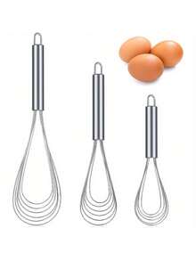 Bộ 2/3 que đánh trứng phẳng bằng thép không gỉ, kích thước 8 inch, 10 inch và 12 inch, que đánh trứng phẳng 6 dây bằng thép không gỉ, thích hợp để nấu nướng, trộn và đánh bông. - Nhiều màu - Xem 5
