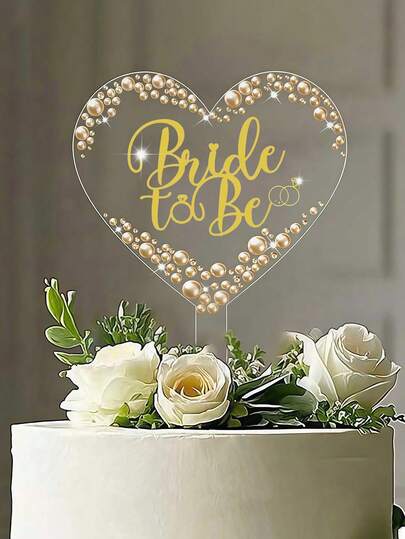 Bride To Be Cake Topper Bling Bridal Shower Cake Topper Pearl Acrylic Bridal Shower Decorations For Bride Shower Bachelorette Party Easy-To-Install Cake Decorations, Bohemian-Style Wedding Cake Decorations, Rustic-Style Wedding Cake Decorations, Luxurious Wedding Cake Decorations With Pearls (Heart-Shaped)