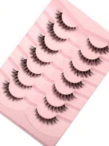 7 Pairs 5-12mm Natural Criss-Cross Transparent Stem False Eyelashes, Suitable For Parties, Festivals, Etc. - Black - View 5