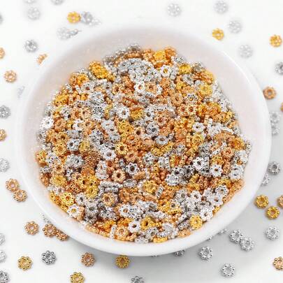 100颗金属雪花隔珠，DIY首饰制作材料，适用于项链、手链、耳环等手工串珠配件