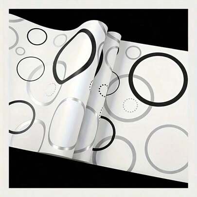Black White Circular Pattern Removable Vinyl Contact Paper - Waterproof Oil-Proof Peel And Stick Film For Walls & Furniture