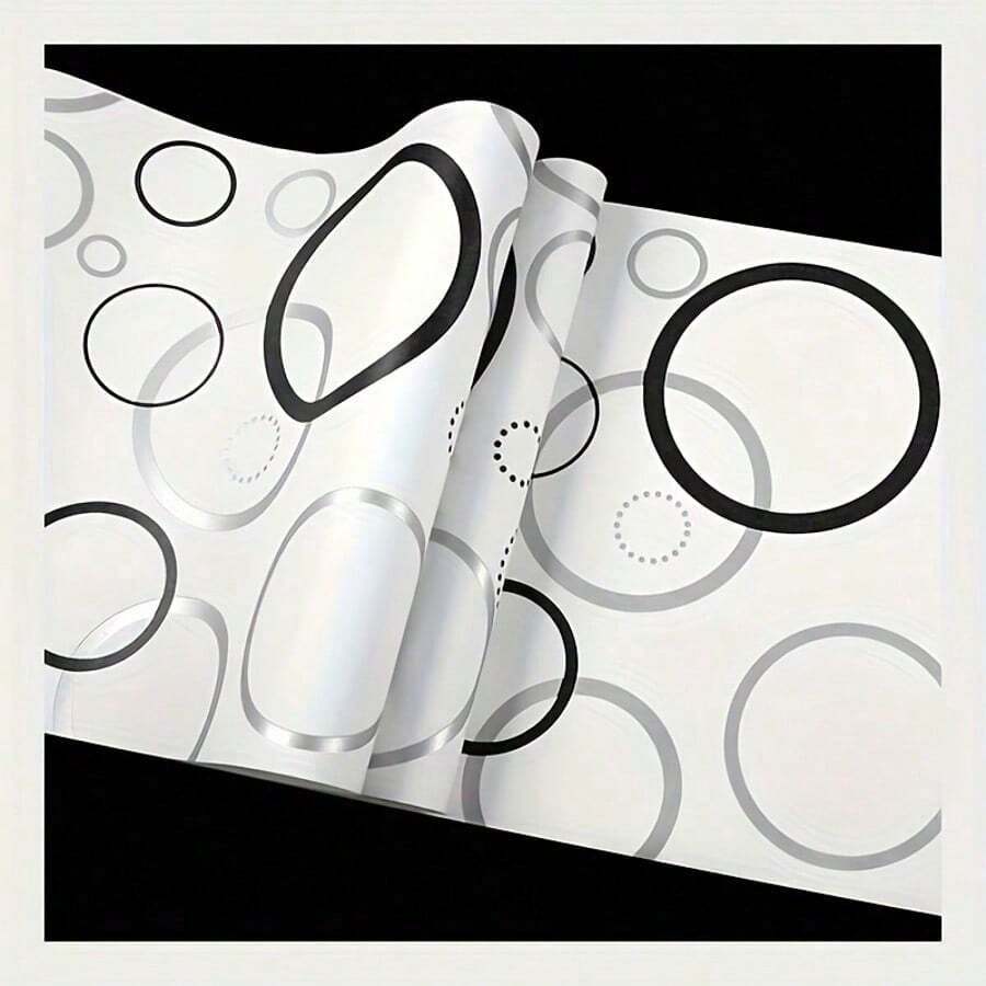 Black White Circular Pattern Removable Vinyl Contact Paper - Waterproof Oil-Proof Peel And Stick Film For Walls & Furniture - Black and White - View 1