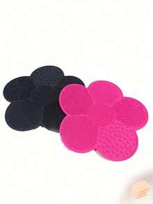 5/2 piezas Alfombrilla de silicona para limpiar brochas de maquillaje con forma de flor, limpiador de brochas de maquillaje con ventosa, herramienta portátil para lavar brochas, regalo para el Día de San Valentín o cumpleaños - color sólido - Ver 5