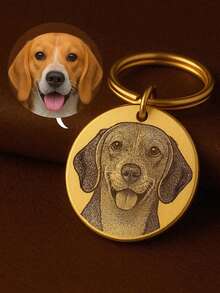 1pc Customized Pet Photo Keychain, Stainless Steel Material Can Be Engraved With Pet Portrait, Pet Loss Gift, Memorabilia For Dog Owners, Personalized Pet Memorial Gift - Multicolor - View 2