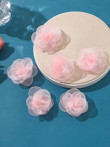 6pcs Pink Cute Rose Flower Hair Clips, Suitable For Daily Wear And Vacation - Pink - View 2