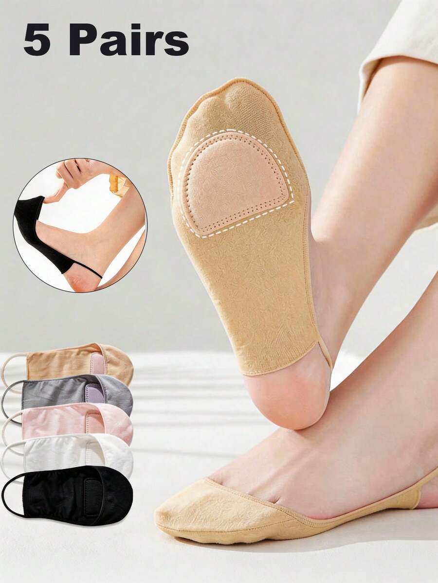 5 pares de calcetines tipo barco para mujer de colores aleatorios, calcetines invisibles de corte bajo y delgados para el tobillo, calcetines cortos antideslizantes para el talón para el verano - Multicolor - Ver 1