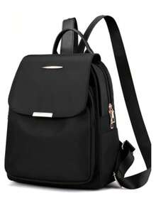 Mochila de gran capacidad para mujer, bolso de mano de estilo clásico de unicolor, mochila para estudiantes - Negro - Ver 7