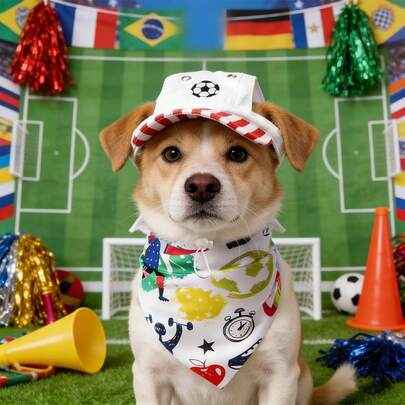 2 piezas Sombrero y Pañuelo del Mundial de Perros, Tocado y Bufanda Ajustables para Perros Pequeños y Medianos, Accesorios para Fotos de Festivales